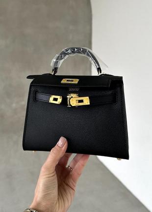 Женская кожаная сумка hermes kelly black ⚫