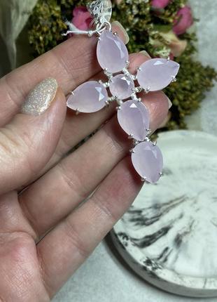 Підвісок хрест з каменів халцедон рожевий хрестик кулон з халцедоном в сріблі крест.. індія.