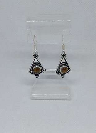 Тигровый глаз серьги натуральный тигровый глаз серьги с тигровым глазом в серебре индия!4 фото