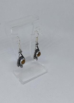 Тигровый глаз серьги натуральный тигровый глаз серьги с тигровым глазом в серебре индия!6 фото