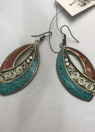 Бірюза тибет корал в сріблі сережки з бірюзи коралом в сріблі.