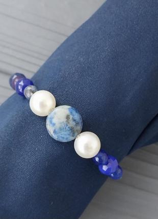 Браслет із лазуриту та перлів. браслет із каменю лазурит перлів. індія!