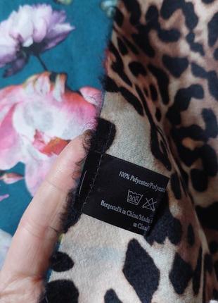 Бесподобный двухсторонний палантин, шаль леопардовый принт+бирюзовый цветочный...