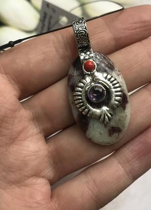 Турмалин коралл аметист кулон с натуральным турмалином кораллом и аметистом в серебре индия