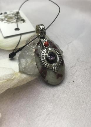 Турмалин коралл аметист кулон с натуральным турмалином кораллом и аметистом в серебре индия