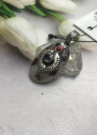 Турмалин коралл аметист кулон с натуральным турмалином кораллом и аметистом в серебре индия