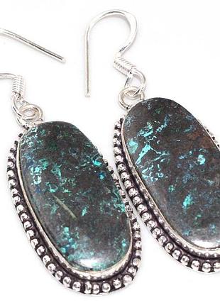 Сережки з каменем хризоколла в сріблі. сережки з хризоколлой