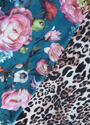 Бесподобный двухсторонний палантин, шаль леопардовый принт+бирюзовый цветочный...
