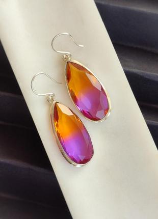 Сережки аметрин крапля. кульчики з аметрину в сріблі. індія.