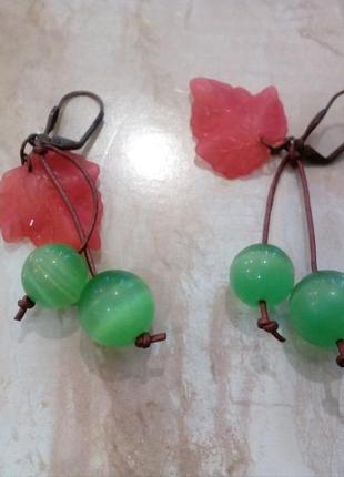 Серьги ручной работы, кожа, улексит. серьги hand made.
