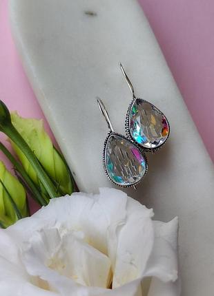 Сережки крапля райдужний топаз. сережки з топазу в сріблі. індія.