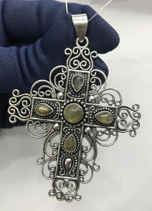 Лабрадор кулон хрест з натурального каменю лабрадор в сріблі кулон з лабрадором індія