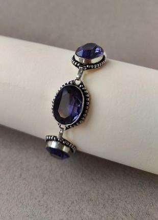 Натуральний аметист в сріблі. браслет з натуральним аметистом овал. індія.