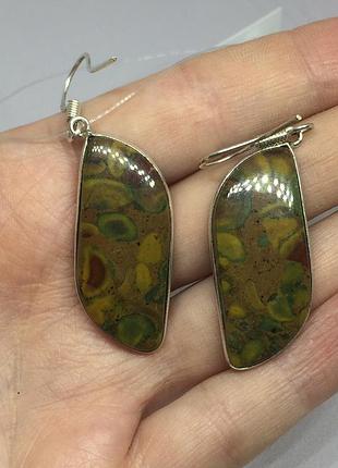 Яшма бамбуковая серьги с натуральной яшмой в серебре индия