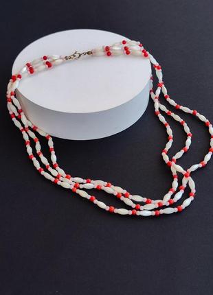 Перламутр баламут та корали. кольє зі старовинного перламутру та двох видів коралу. намисто баламути. вінтаж.