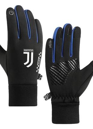 Детские термоперчатки ювентус сенсорные touch screen black/blue перчатки (36672)