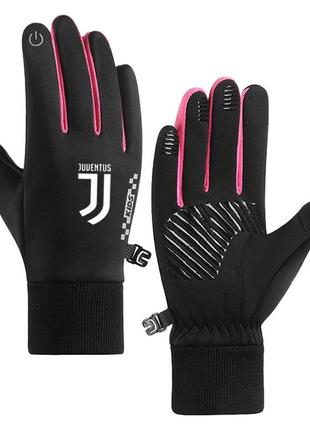Термо рукавиці для тренувань ювентус сенсорні touch screen black/pink перчатки (36671)