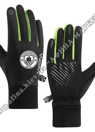 Детские термоперчатки манчестер сити сенсорные touch screen black/green перчатки (36693)