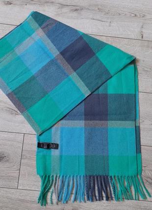 Мягкий широкий шарф, палантин в бирюзово-зеленый клетчатый принт m&s(36 см на 180 см)
