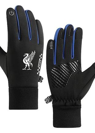 Детские термоперчатки ливерпуль сенсорные touch screen black/blue перчатки (36702)