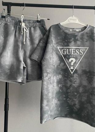 Летний костюм футболка с шортами для девочки подростка варенка серый guess комплект двойка двунитка