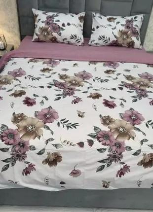 Комплект постільної білизни constansy 1,5 бязь молочна основа великі квіти з гілочками