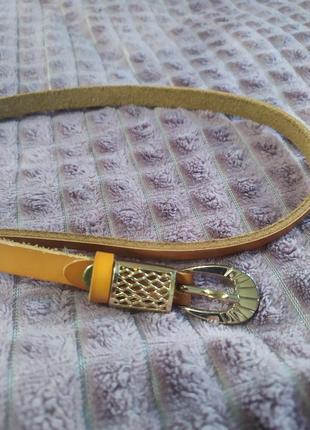 Пояс тонкий помаранчевий шкіряний, 95 см