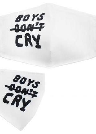 Багаторазова 4-х шарова захисна маска "boys do not cry" розмір 3, 7-14 років, біла
