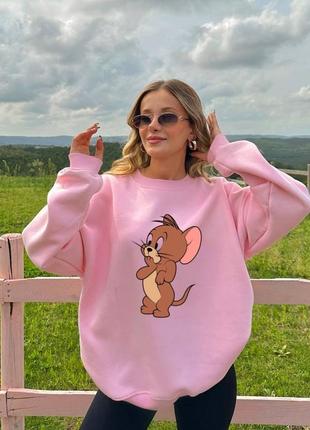 Оверсайз свитшот на флисе, кофта mouse джерри, кофта, худи, джемпер теплый