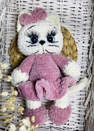 Іграшка ручної роботи котик ,котик з плюшу , іменна іграшка з метрикою , в’язана іграшка, в’язані іграшки