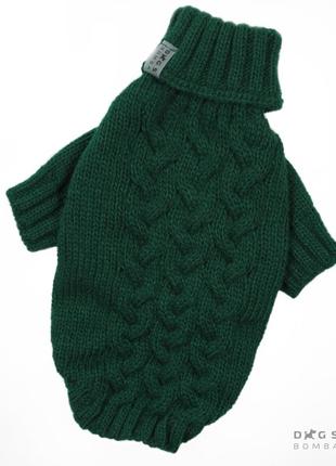 Светр в'язаний косичка смарагд y-231