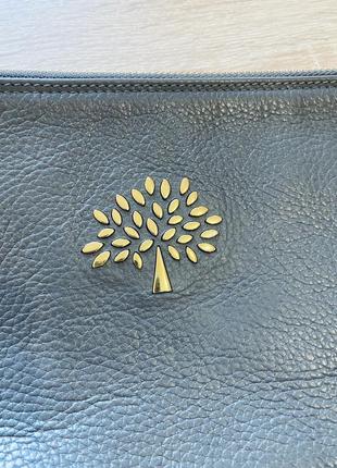 Сіра шкіряна сумочка клатч косметичка mulberry серый кожаный клатч кожаная сумочка кошелёк косметичка
