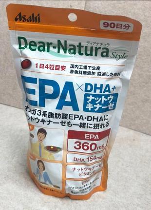 Omega-3 epa 360 мг dha 154 мг + наттокіназа 5,5 мг 360 штук на 90 днів asahi dear, японія