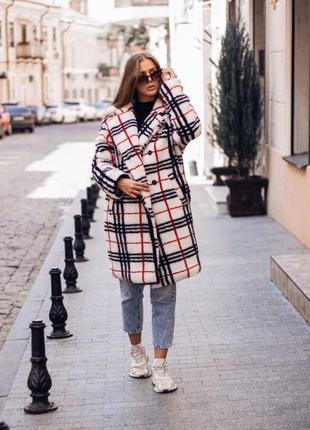 Мега крутая шуба maxmara на подкладке принт клетка размер универсал тренд