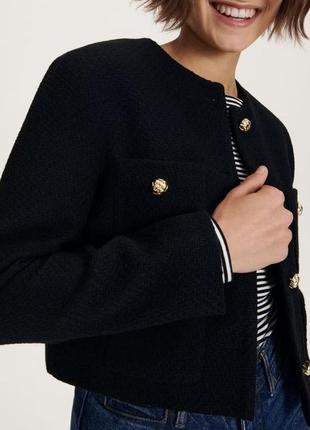 Твідовий жакет піджак блейзер із золотистими ґудзиками reserved zara mango