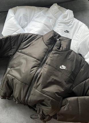 Куртка в стиле clothes nike черная белая короткая теплая