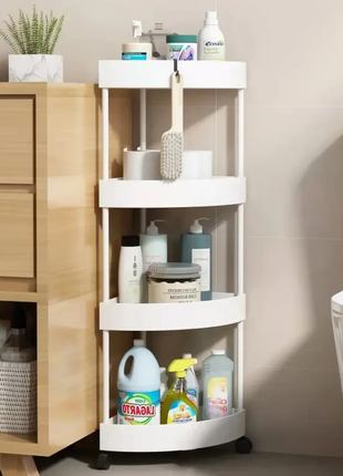 Угловой стеллаж для ванной комнаты 4 яруса, на колесиках (85х28х22см), белый corner...