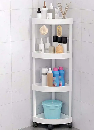 Угловой стеллаж для ванной комнаты 4 яруса, на колесиках (85х28х22см), белый corner...
