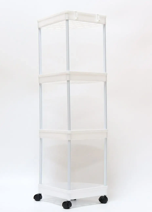 Угловой стеллаж для ванной комнаты 4 яруса, на колесиках (85х28х22см), белый corner...