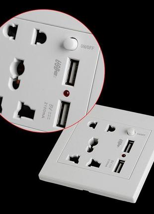 Розетка 220 в універсальна (під стандарти: uk us eu au) + 2 port usb 2. ...