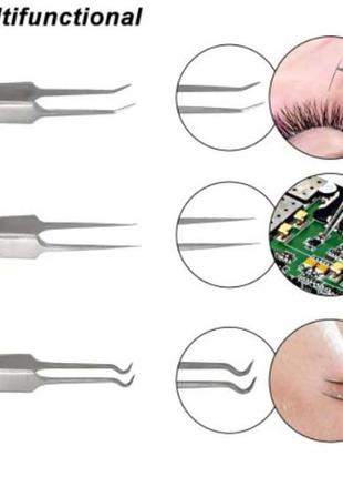 Универсальный набор пинцетов 3шт для чистки лица, электроники, арт дизайна ногтей, ресниц