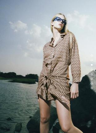 Хлопковое платье рубашка zara с завязкой