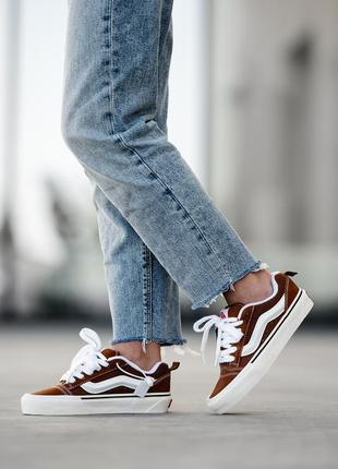 Жіночі кеди vans knu skool burgundy white венс бордового з білим кольорів