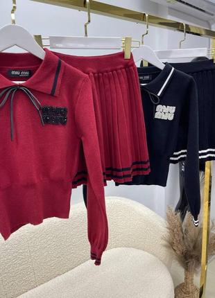 Трикотажний костюм зі спідницею в стилі miu miu6 фото
