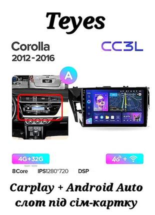 Магнитола teyes cc3l toyota corolla 2012-2016, 4/32, 8 ядер, carplay, слот под сим-карту + рамка!