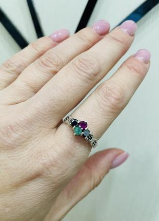 Серебряное кольцо с натуральным камнем (рубин, сапфир, изумруд) 925 проба