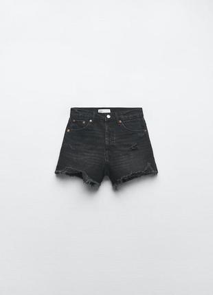 Шорты zara, джинсовые шорты zara, черные шорты с потертостями zara