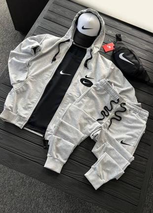 Комплект костюм nike + бананка и кепка цвет серый, черный, белый