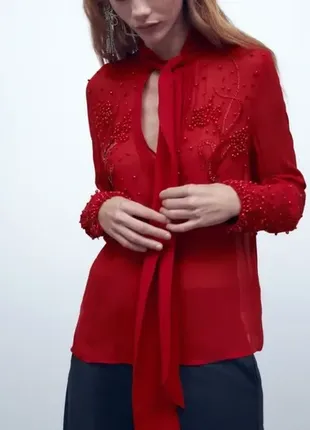 Брендова блуза червона напівпрозора zara limited idition
