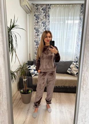 Теплая мягкая пижама мокко двухсторонняя махра турченчина 42-44, 46-48 люкс качество